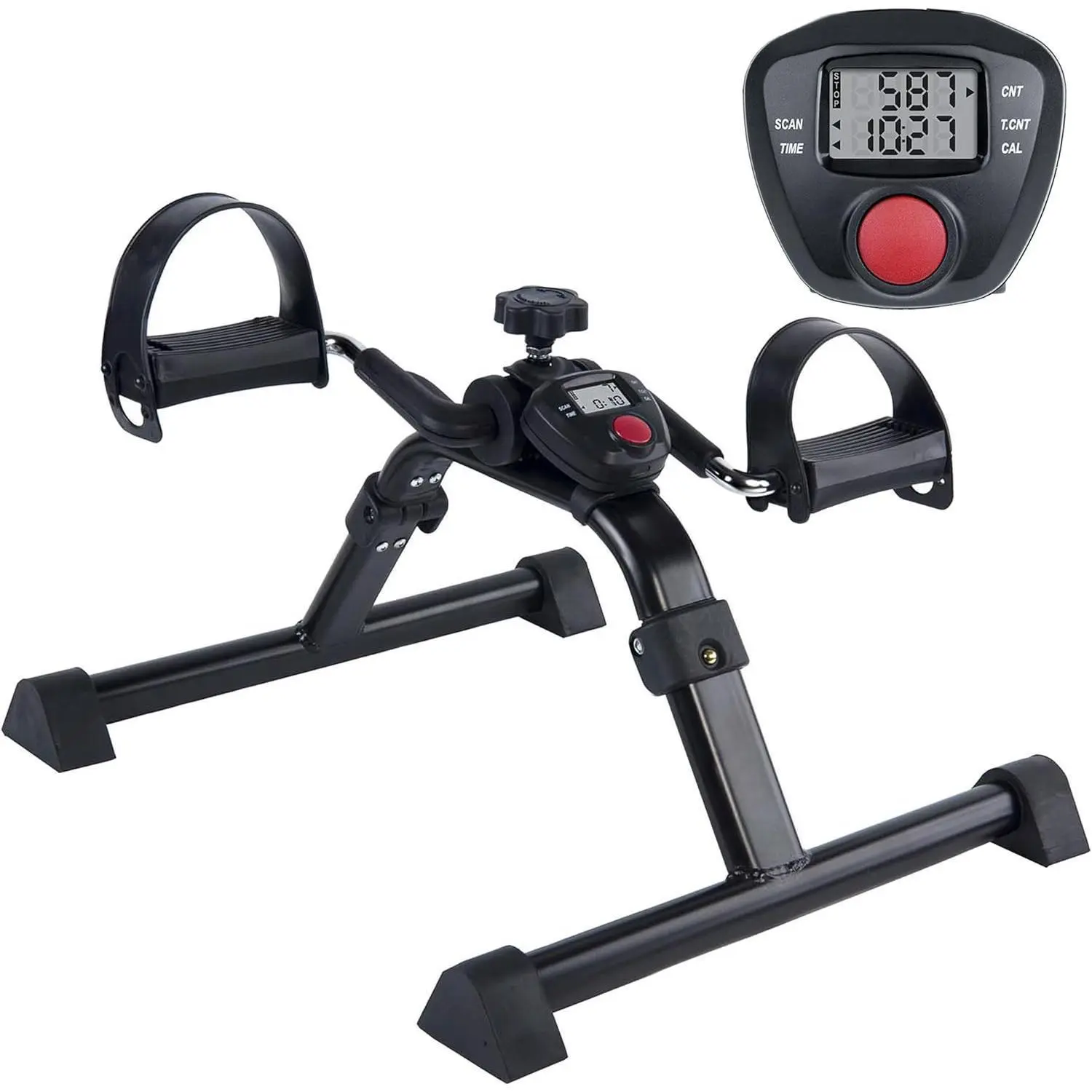 Portable Under Desk Bike Pedal Exerciser Ergometer - Compact, Lightweight, Heavy Duty Frame, LCD Display, Adjustable Tension Knob, Easy Folding, Wider Base, Easy to Carry, Desk Workouts, Arm/Leg Training, Arthritic Individuals, Improve Blood Circulation,,