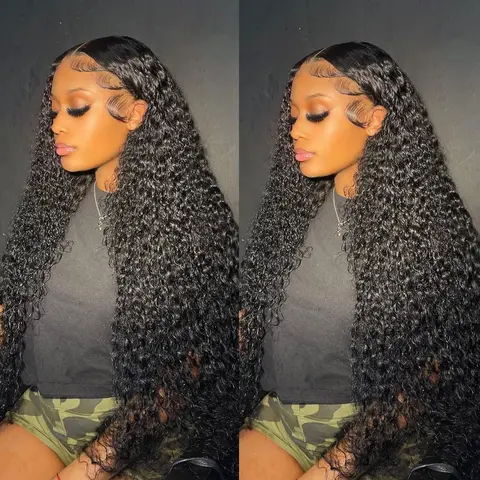 Bling Hair 13x6 13x4 Deep Wave Lace Front Glueless Wigs Human Hair 180% Density Deep Wave Frontal Wigs Human Hair HD Lace 38 Inch Curly Wigs for Black Women Pre Plucked with Baby Hair Curly Lace Front Wig #SummerVibes