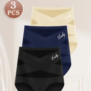 [3 pieces] Seamless high-waist shapewear panties with tummy control, women's high-waist mesh panties set, soft and breathable non-irritating design, comfortable underwear suitable for all seasons.