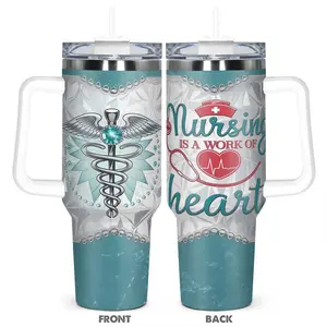 Nurse Themed Stainless Steel Tumbler, 40oz Insulated Water Bottle with Lid, Drinking Cup for Home Office School, Gift for Nurse, Drinkware