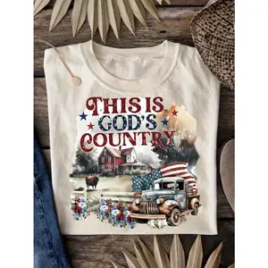 This Is Gods Country Graphic Tee Vintage Farm Truck American Flag And Barn Print Womens Casual Crewneck Short Sleeve Summer Country Concert Outfit