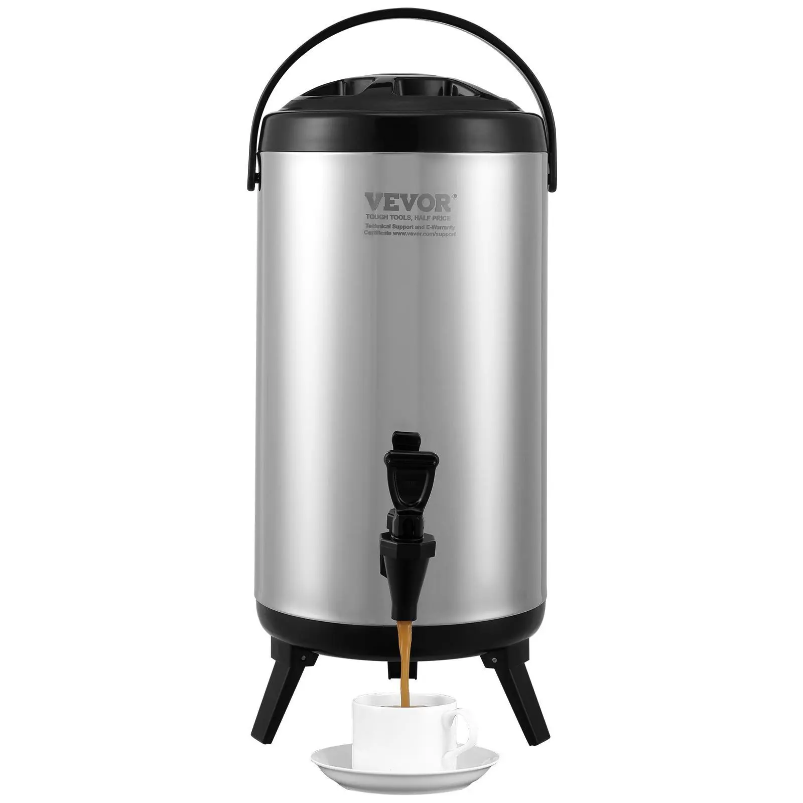 VEVOR Stainless Steel Insulated Beverage Dispenser,  2.4 Gallon 9.2 Liter, Thermal Hot and Cold Drink Server Dispenser with Spigot Handle, Food-grade for Hot Tea Coffee Water Restaurant Drink#BackToSchool