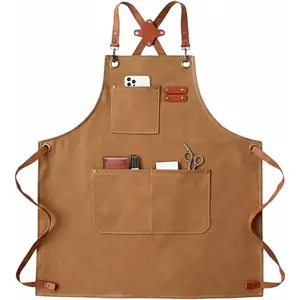 Chef Apron with Large Pocket, Woodworking Apron Cotton Canvas Adjustable Straps Ideal