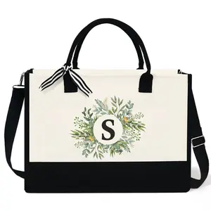 Initials Name Tote Bags, Christmas Gifts For Women, S - 13 oz Canvas Tote Bag With Zipper
