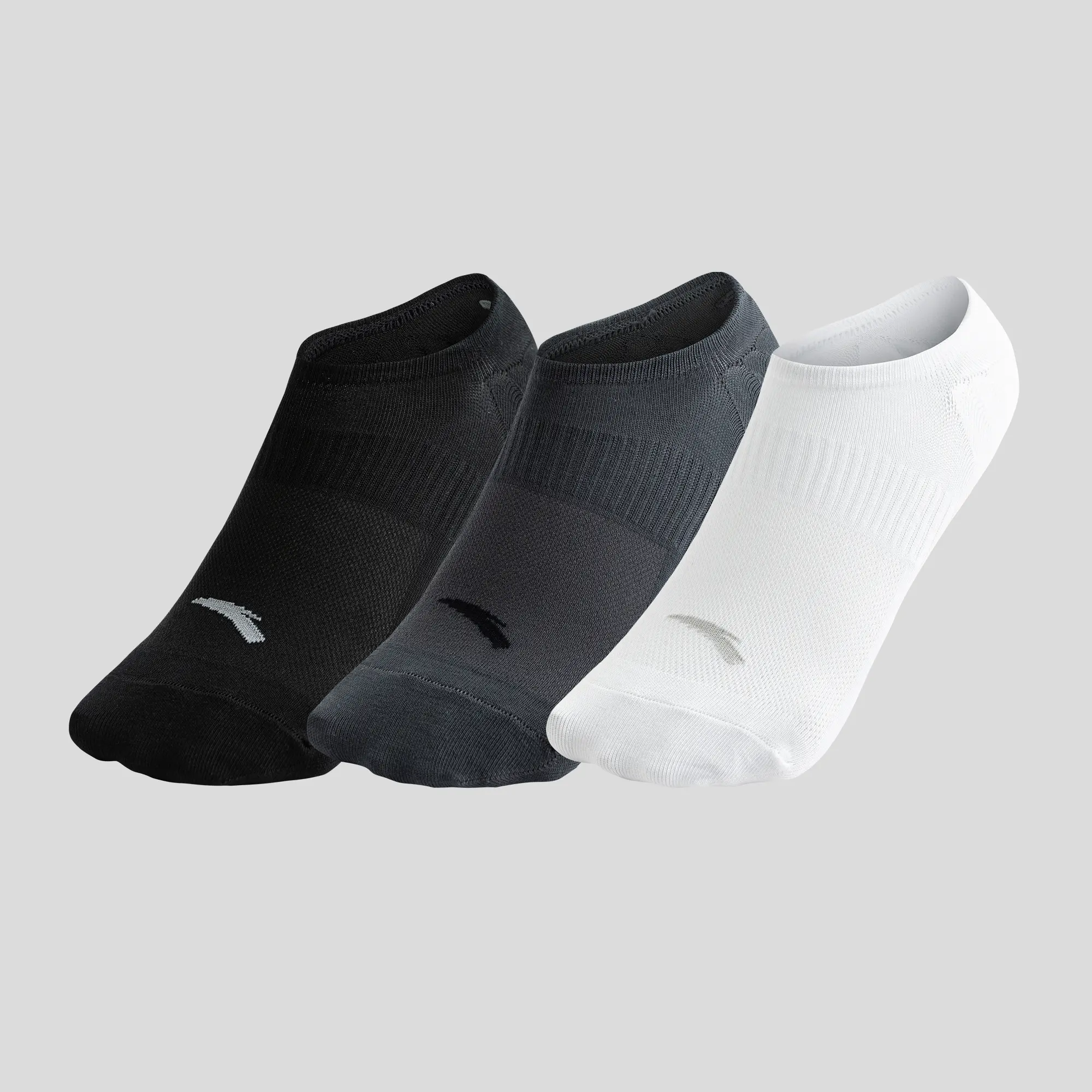 ANTA 3-Pack No-show Socks Black High Elastic Soft Sports Cotton Athletic Activities White Black Breathable