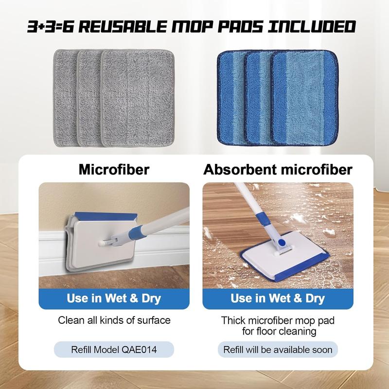 Baseboard Cleaner Tool with Handle, Wall Floor Mop with Extendable Long Handle Duster for Cleaning Window, Floor, Skirting Board, Ceiling, Shower, Tub Tile, Kitchen with 6  Pads