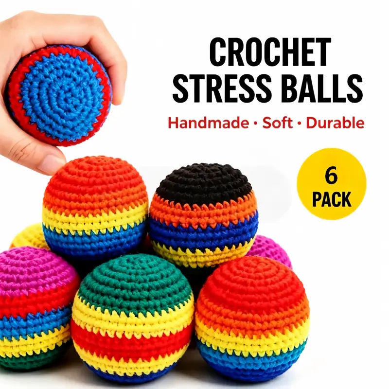 6-Pack Random Color Knitted Juggling Balls - Crochet Soccer Footbag Kick Balls, Outdoor Party Game Toys for Kids, Hand-Eye Coordination Training Easter Gift