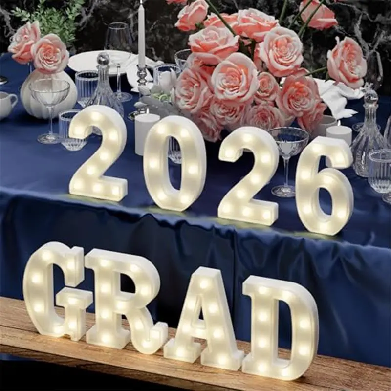 8-LED Long Marquee Light Up 'Grad 2026' Letters Set (6.35x1.5x8.6in) - Graduation Decorations 2026, Festive Party Supplies, Home Decor for High School Milestones, Graduation Gifts, 2026 Graduation Decorations