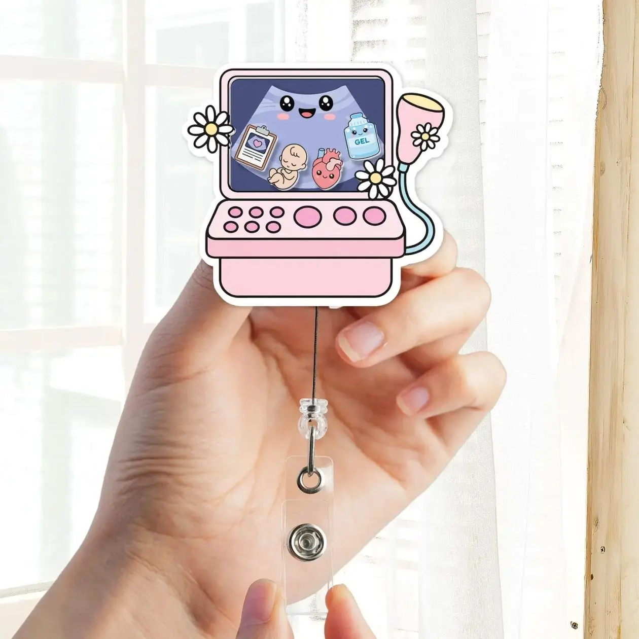 Ultrasound Shaker Badge Reel, OB Sonographer Badge Holder, Cute Pregnancy Scan Badge, OB Nurse Gift BMM