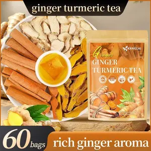 60bags Turmeric Tea Herbal Anti-Inflammatory Tea,100% natural, eco-friendly tea bags.Contains turmeric,ginger,and cinnamon.keto-friendly,sugar-free,caffeine-free,gluten-free,vegan healthy beverage,Digestive tea,good herbal remedy