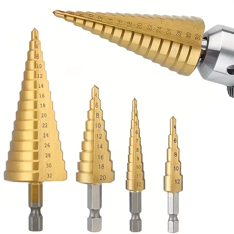 Durable Drill Bit Set, Drill Bit Kit, Tool Accessories, High-Speed Steel Step Drill Bits 4-32mm, Multiple Sizes for Wood and Metal Drilling, Includes Storage Box