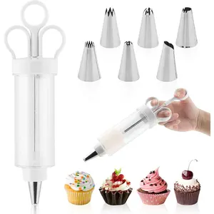 Dessert Decorating Syringe Set Including 6 Icing Nozzles, Making Dessert Cream Piping Syringe Nozzles Kits for Cake Cookies Decoration - Home Improvement.