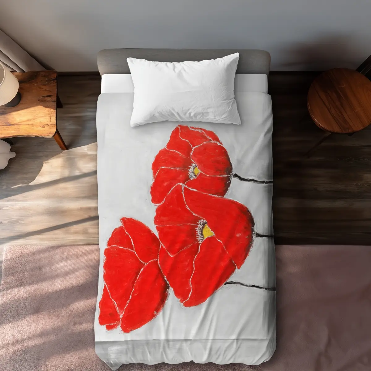 360 Stand Twin Extra Long Decorative Duvet Cover - 3 Poppies Floral Motif, Industrial Vibe, Microfiber Face, Machine Washable Textile Bedding for Twin Size Beds, Botanical Duvet Covers, Color-Accented Duvet Covers