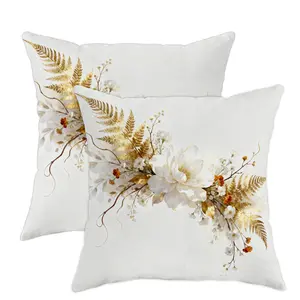 Jit 2pcs 2D Flat Flower Throw Pillow Covers, Floral Elegant Fern Leaf Design, Soft Velvet Material, Washable & Durable, Ideal for All Rooms