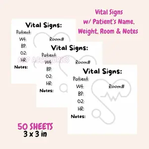 Vital Signs w/ Patient Name, Weight, Room, Notes 50 sheets 3 x 3 inches in size Buy 2 Get 1 Scrunchie for FREE  Valentines craft