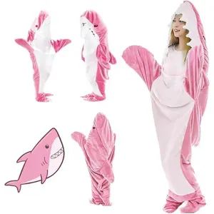 Wearable shark blanket hoodie onesie Soft shark onesie hoodie with blanket Adult wearable shark sleeping bag