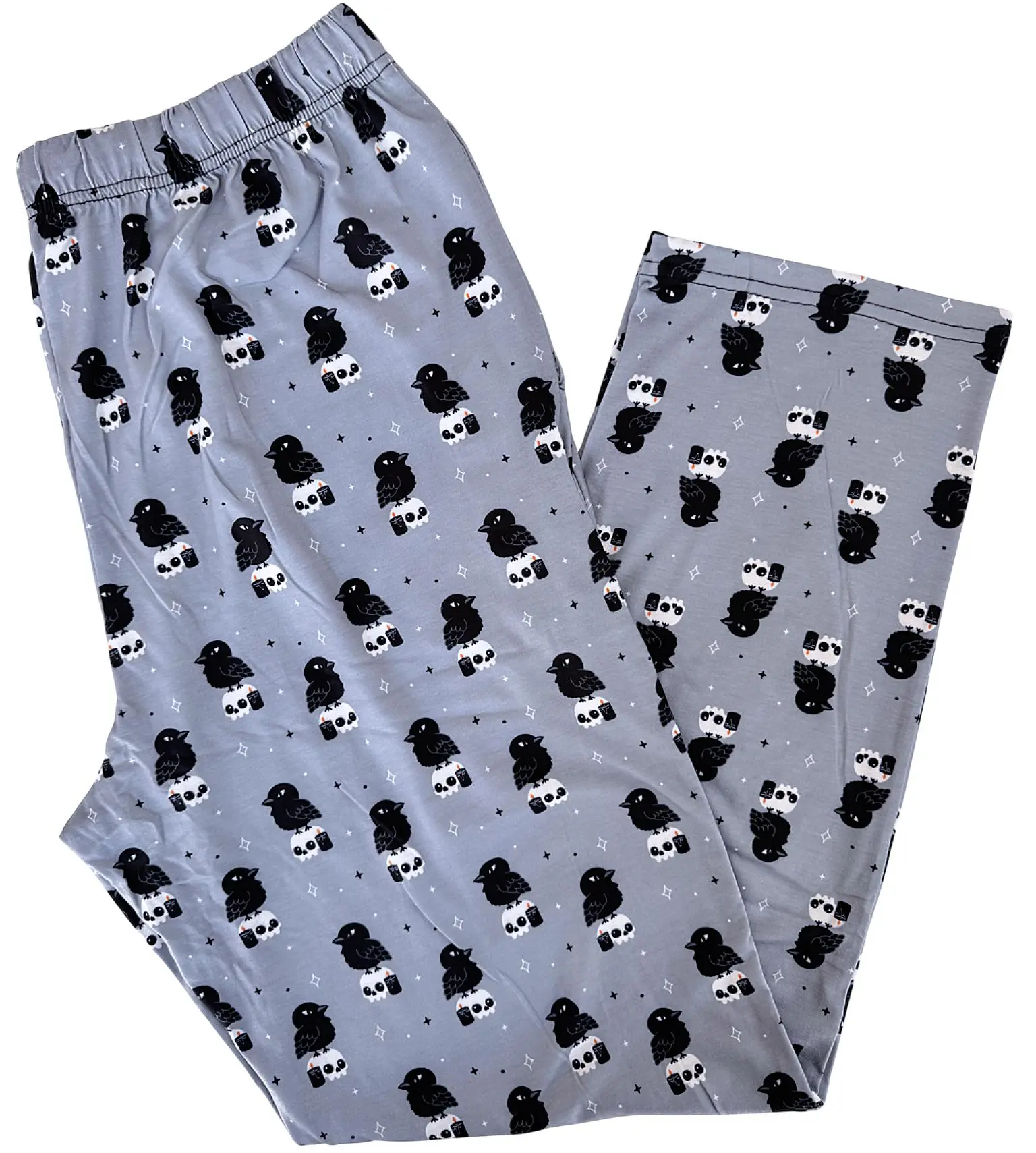 Crow and Skull Pajama Pants, Gothic Raven Skeleton Sleep Pants, Spooky Season Wide Leg Loungewear, Dark Cottagecore Cozy Sleepwear Gift