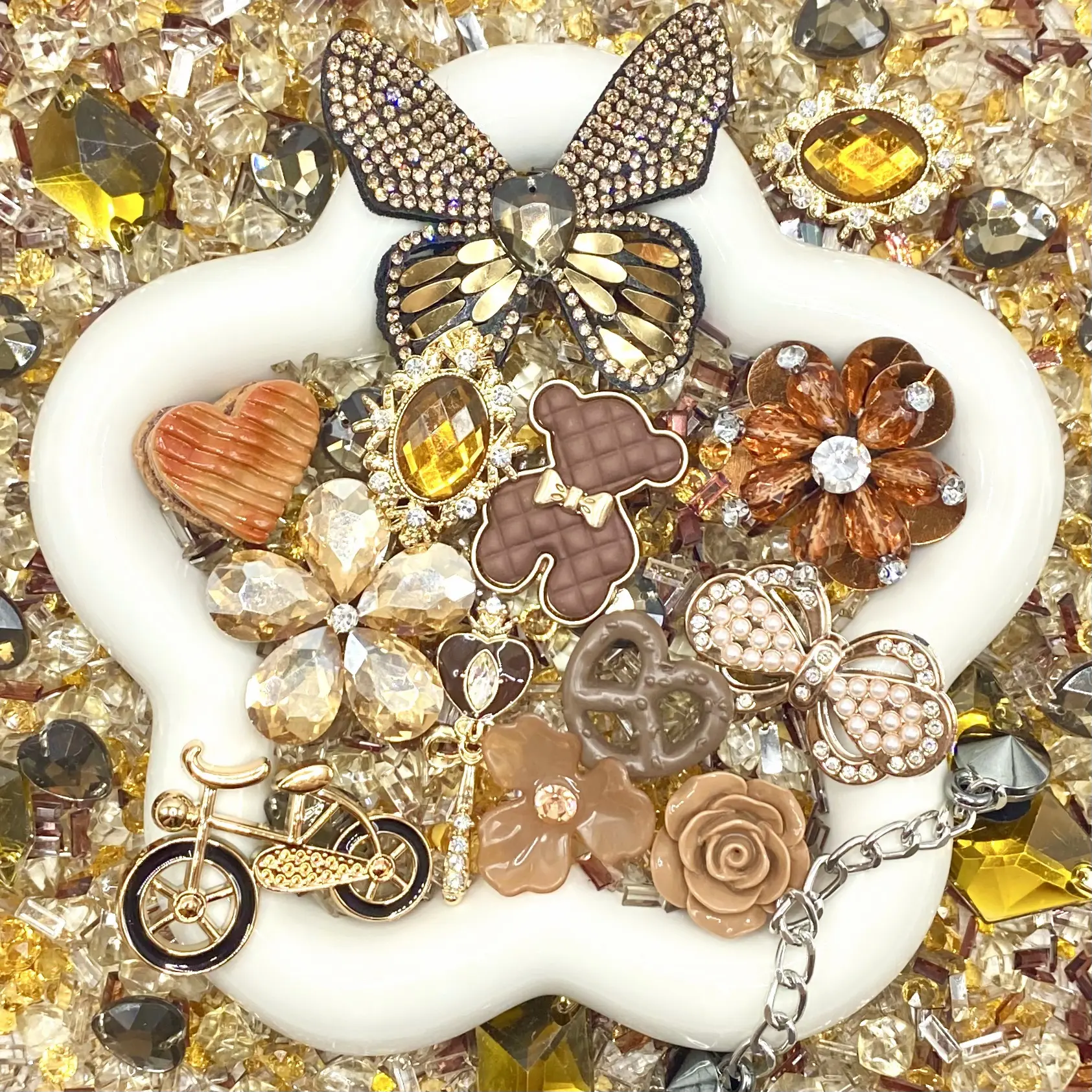Chocolate Glitter - Junk Live Mix- Junk Mix Rhinestone Alloy, ABS & Acrylic Charms – Sparkly Decorative Pieces for DIY Phone Cases, Decoden Cream & Resin Crafts