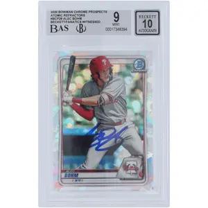 Alec Bohm Philadelphia Phillies Autographed 2020 Bowman Chrome Prospects Atomic Refractors #BCP-29 Beckett Fanatics Witnessed Authenticated 9/10 Card - Fanatics Authentic Certified