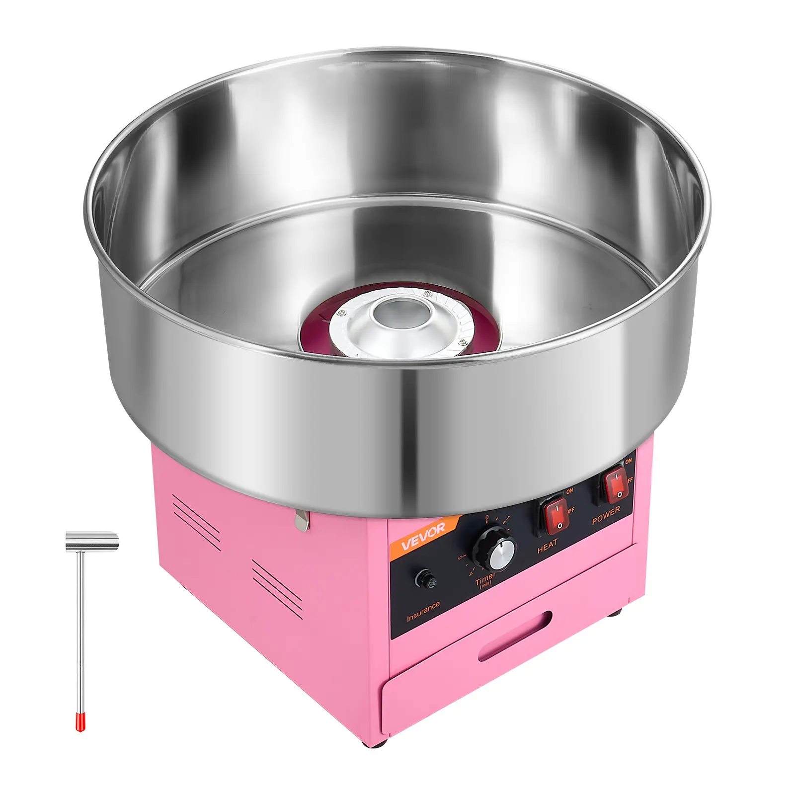 VEVOR Commercial 1000W Electric Cotton Candy Machine - 1000w Power Makes Candy Floss, Pink, 20.5 in Stainless Steel Bowl, Storage Drawer, Sugar Scoop, Easy to Use for Home, Carnival Parties