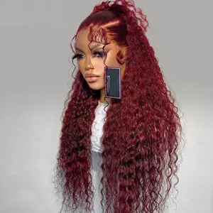 Burgundy Lace Front Wig 40 Inch Deep Wave Frontal Wig