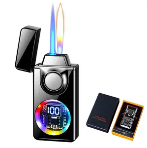 Zolara Voice-activated lighter with power indicator, double flame windproof design, adjustable flame size, refillable, suitable for indoor and outdoor use, ideal for men.