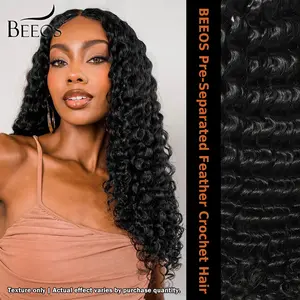 BEEOS Miracle Knots Feather Crochet Real Human Hair Extensions Hair Braids Pre-Separated Invisible Miracle Knots With String Natural Black 5 Packs 20 Inch Kinky Curly Crochet Hair Braiding for Woman