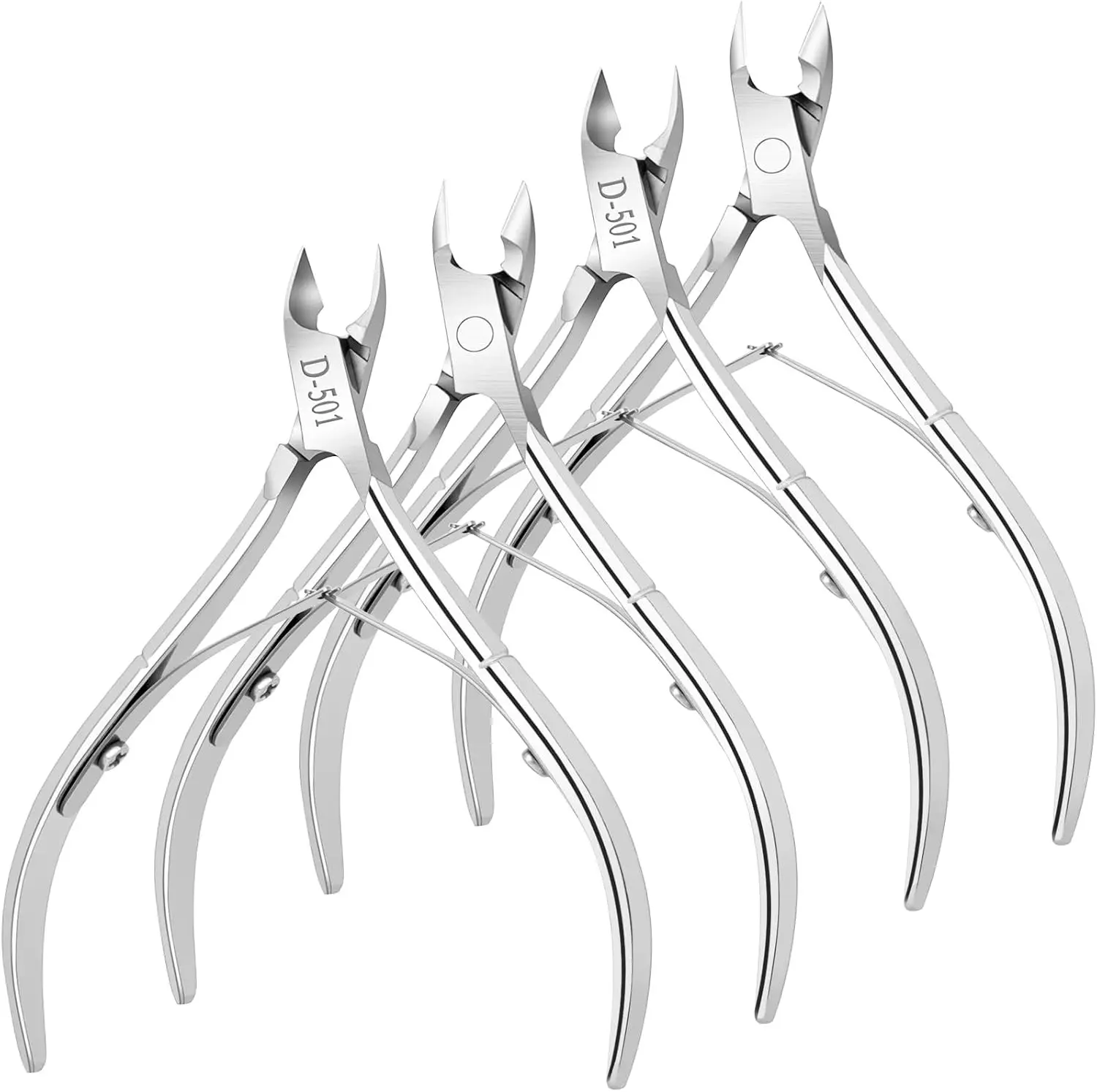 4 Pack Professional Cuticle Nippers, Silver Nail Trimmer & Cutter | Premium Stainless Steel Cuticle Clippers for Manicure and Salon Use, Home, Spa, Bulk Set of 4, Corta Cuticula