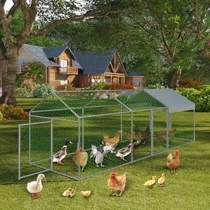 Metal Chicken Coop with Waterproof and Anti-UV Cover, Chicken Run for Yard with 3 Doors, Poultry Cage for Rabbit Duck Goose, 120 in x40 in x40 in, Silver