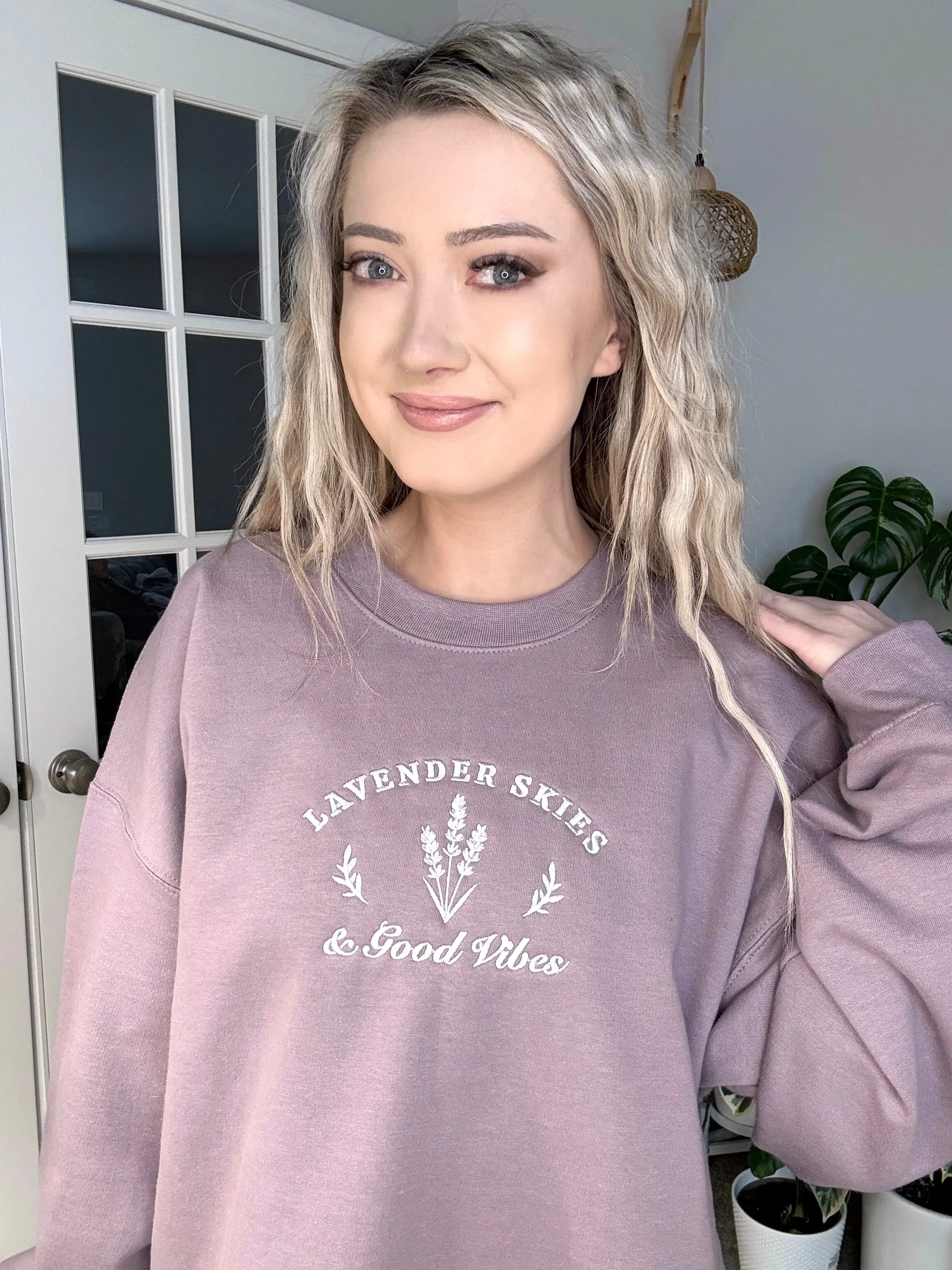 Lavender Skies Embroidered Crewneck Sweatshirt