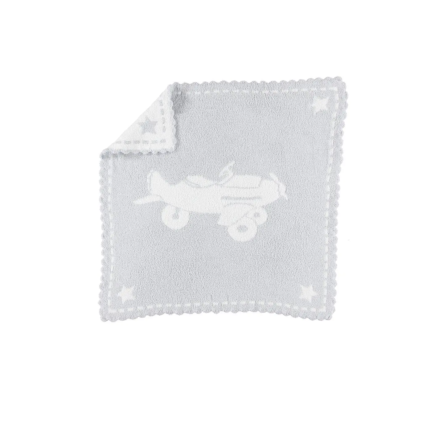 Barefoot Dreams Cozychic Scalloped Receiving Blanket in Blue & White Barefoot Dreams Cozychic Scalloped Receiving Blanket in Blue & White
