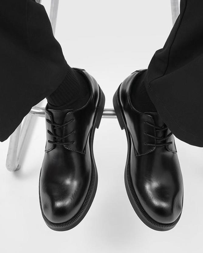 Men's Cleanfit Business Shoes Platform Black Simple Design Comfortable All-Season