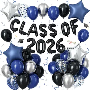 2026 Graduation Balloons Set, Black and Blue Silver Graduation Party Decorations Class of 2026 Balloons with Star Foil Balloon for Preschool High School College Congrats Grad Party Decorations
