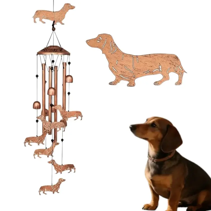 Dachshund Dog Wind Chime - Metal Hanging Wind Bell for Outdoor Garden Decor, Patio Yard Ornament, Memorial & Pet Lover Gift，Cute Sausage Dog, memorial wind chime