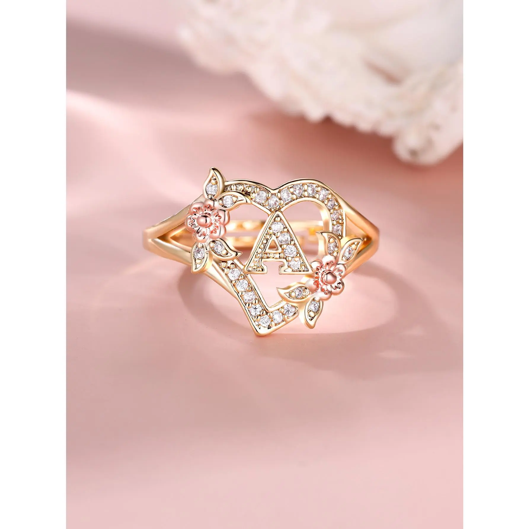 Fashion Letter & Flower Design Rhinestone Inlaid Promise Ring, Casual Matching Rings Jewelry for Party, Classic Trendy Accessories for Daily Wear