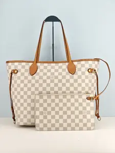 Pre-owned Damier Azur coated canvas Tote Bags Louis Vuitton Neverfull MM Damier Azur Canvas Shoulder Bag With matching pouch【FL3168】
