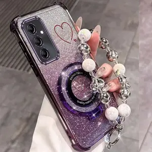 Fashion Strap Lanyard A35 5G Elegant PC Phone Holder Case Compatible With for Samsung Galaxy A35 5G Lovely Heart Pattern Case Cover for Fashion Phone Accessory Compatible Phone Protector