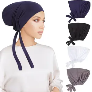 4pcs Women's Islamic Hijab Undercaps - Stretchable Turban Beanie with Adjustable Tie-Back Closure, Breathable Non-Slip Under Scarf Hat, One Size Fits Most Muslim Prayer, Dance Party & Daily Modest Hair Cover for all Hair Types, Easy to Clean