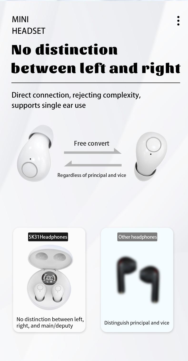 Wireless sleep earphones, mini Bluetooth earphones, touch operation, silicone in ear for long-term wear, LED digital display, high-definition sound quality, compatible with smartphones, noise cancelling earphones suitable for sleep, work, and gaming