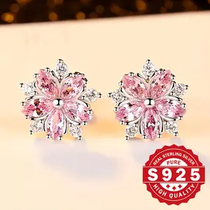 925 Sterling Silvery Pink Cherry Blossom Earrings for Women - Elegant and Stylish Accessory, Party Jewelry, Bohemian Design, Exquisite Craftsmanship, Fashionable Jewelry for Ladies, Earring For Women, Sakura Earring