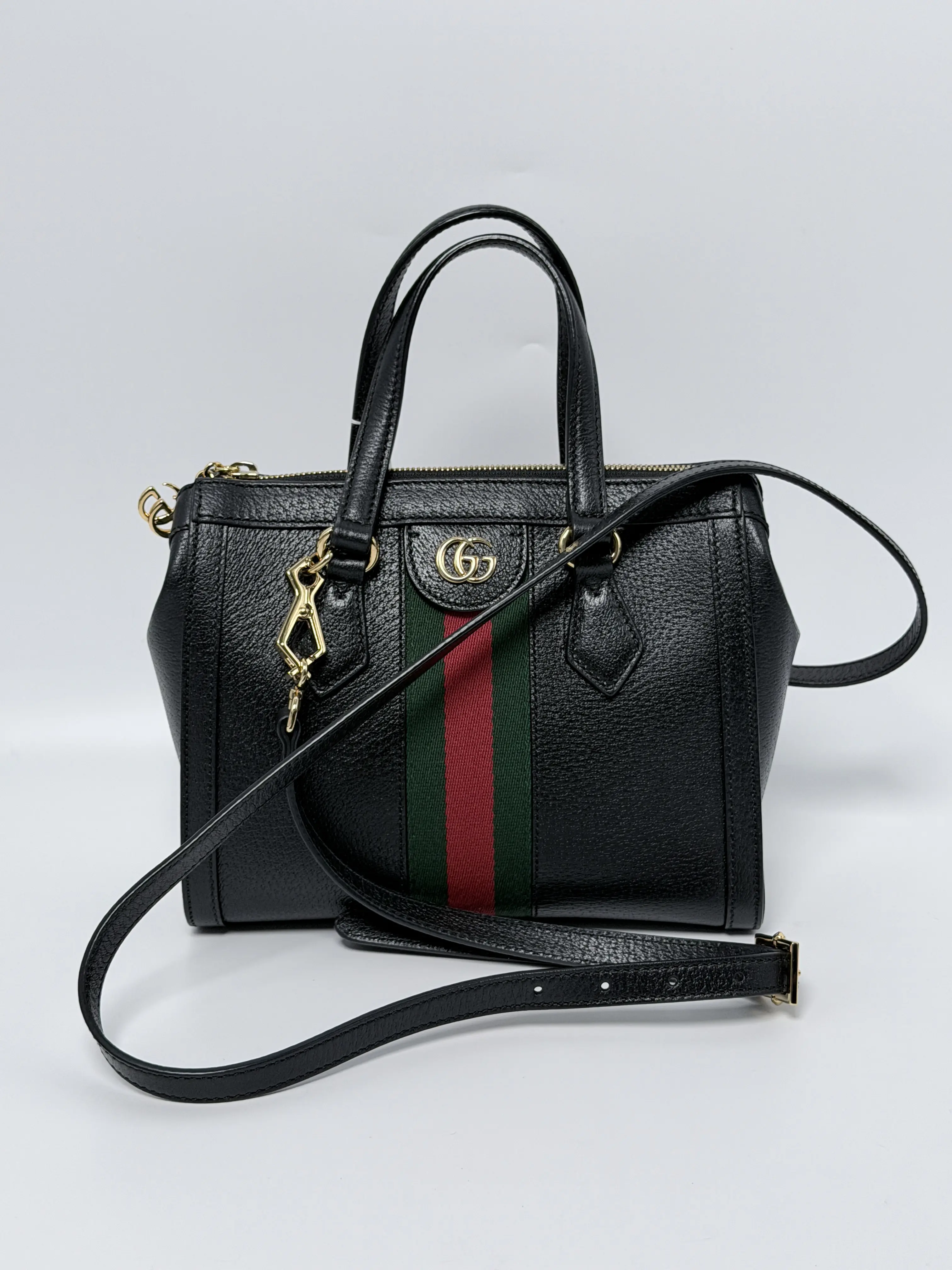 Pre-owned GUCCI Leather Shoulder Bags Black Small Ophidia Top Handle Handbag Tote Bag JE020GG