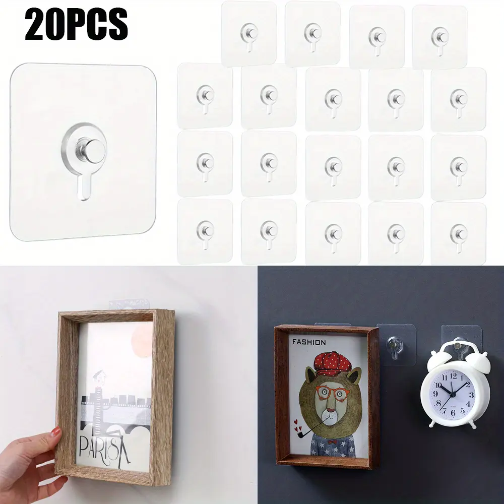 20pcs No-drill Traceless Nail Screw Tile Hanging Hook Strong Adhesive Hook Fixer for Photo Wall without Nails