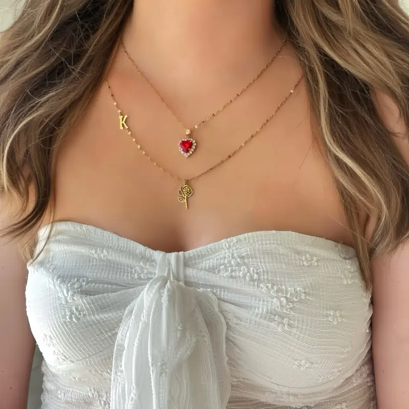 Personalized Layered Necklaces with Birth Stones, Birth Flowers, and Custom Initials - High Quality Stainless Steel for Women