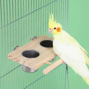 Birdcage accessories: small bird feeder, parrot stainless steel bird food cup, frosted perch stand, bird food box with stand, feed box