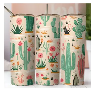 Cactus 20oz stainless steel tumbler with lid and straw