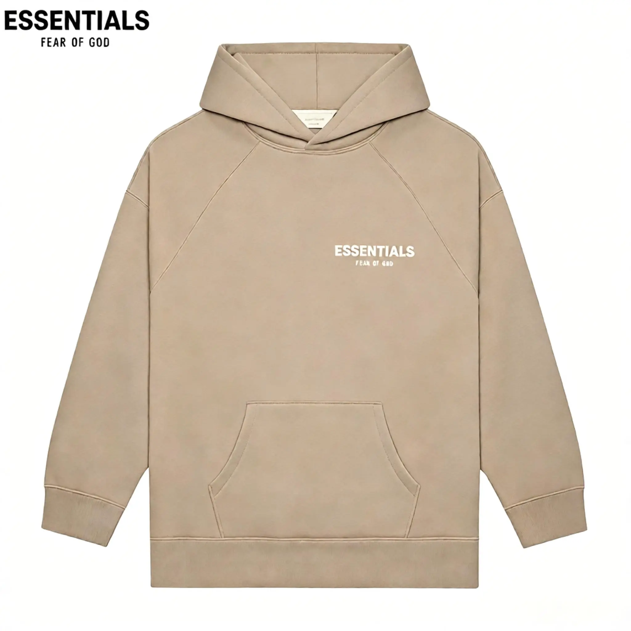 Fear of God Essentials Hoodie 'Desert Taupe' Oversized Pullover Sweatshirt, Minimalist Streetwear Hoodie, Relaxed Fit Cozy Everyday Layer, Casual Unisex Fashion Top
