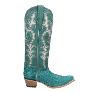 Circle G Womens Fish Embroidered Snip Toe  Casual Boots Knee High Low Heel 1-2" - Blue
