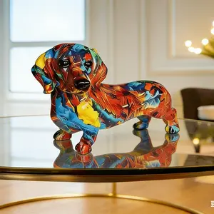 Vibrant Abstract Dachshund Sculpture, Modern Resin Art Decoration for Home Office Bedroom, Indoor Plant Vase, Cute Animal Design