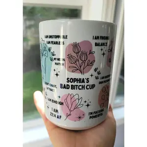 [Sale Up To 50%] Personalized Mental Health Coffee Mug, Bad B*tch Cup, Daily Affirmations Mug, Daily Reminders, Mental Health Awareness, Unique Gift for Her, 11oz & 15oz ceramic mug