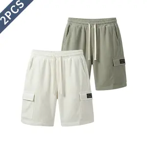 2-pack men’s athletic casual shorts, mid-length shorts for summer with a waffle texture, elastic waistband and drawstring; comfortable and breathable—ideal for the beach, outdoor hiking, everyday wear, and commuting.